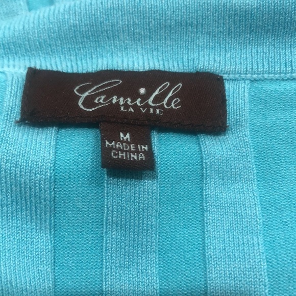 Camille la vie Blue Turquoise top w bling zipper - Ribbed - Sleeveless Size M - Picture 6 of 7